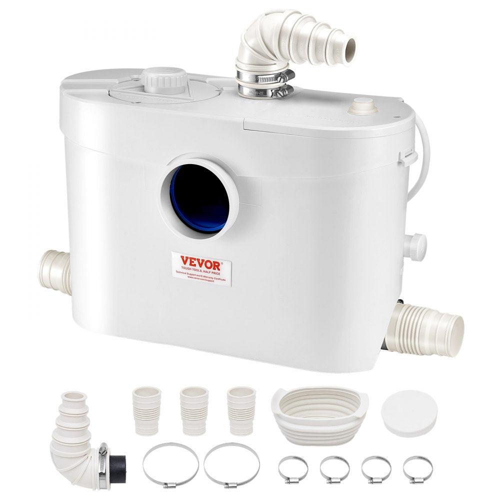 VEVOR Macerator Pump, 900W, 48 GPM Flow, 40 ft/12 m Head, Macerator Sewerage Toilet Pump with 4 Water Inlets, Waste