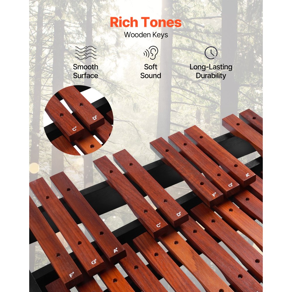 VEVOR Glockenspiel Xylophone, 32 Notes, Wooden Professional Xylophone Percussion Instrument, with Height Adjustable