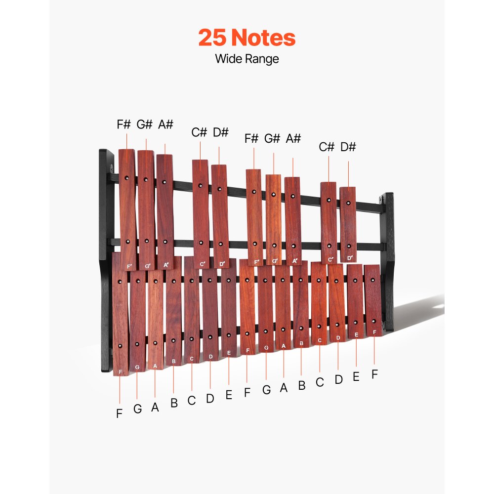 VEVOR Glockenspiel Xylophone, 25 Notes, Wooden Professional Xylophone Percussion Instrument, with 4 Mallets, Carrying