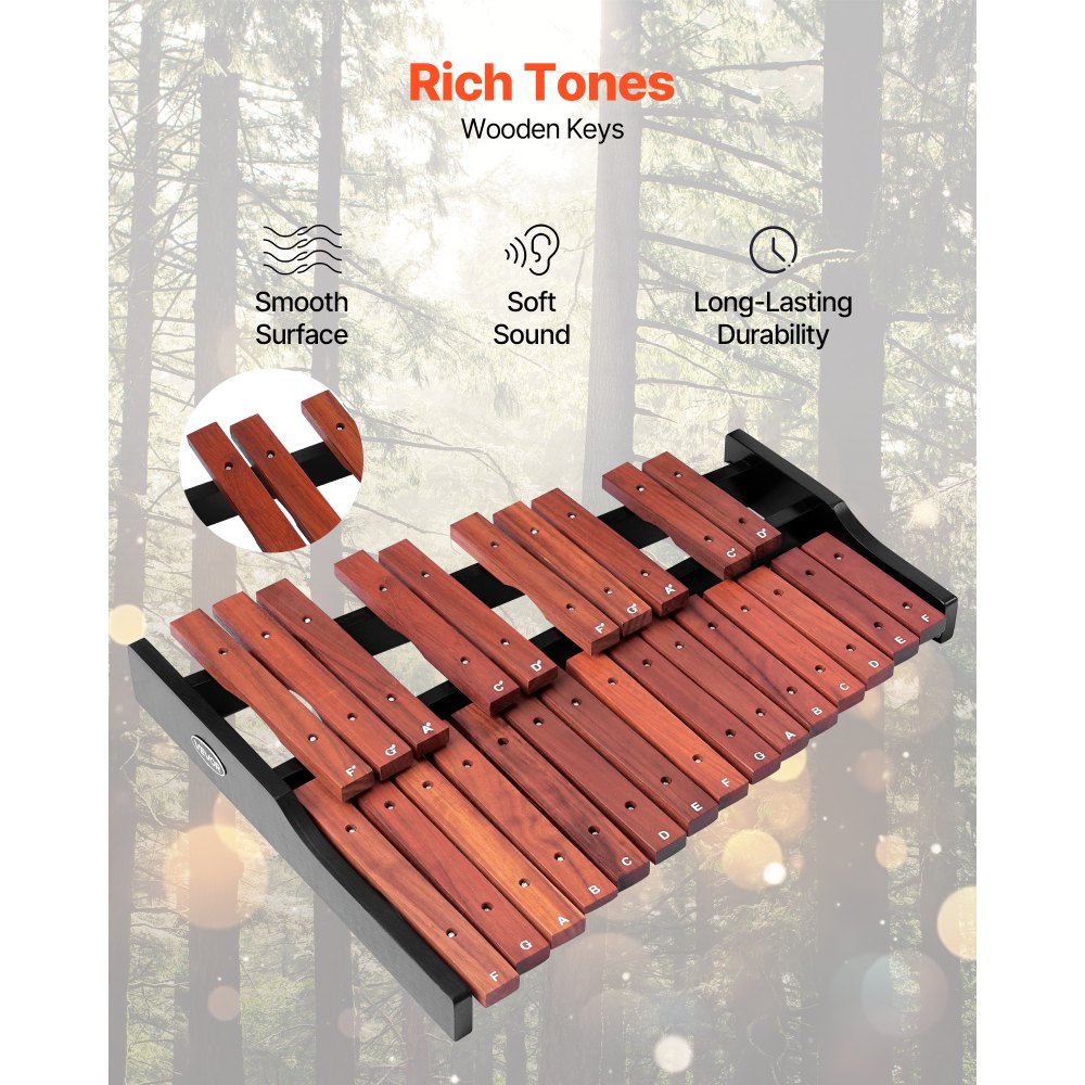 VEVOR Glockenspiel Xylophone, 25 Notes, Wooden Professional Xylophone Percussion Instrument, with 4 Mallets, Carrying