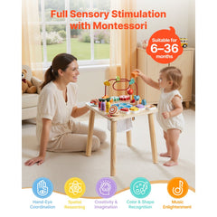 VEVOR Montessori Activity Table for Toddler 1-3 Years Old, 8 in 1 Wooden Learn Activity Desk, Baby Play Table for Boys