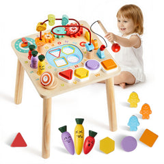 VEVOR Montessori Activity Table for Toddler 1-3 Years Old, 8 in 1 Wooden Learn Activity Desk, Baby Play Table for Boys