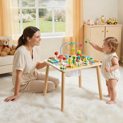 VEVOR Montessori Activity Table for Toddler 1-3 Years Old, 13 in 1 Wooden Learn Activity Desk, Baby Play Table for Boys