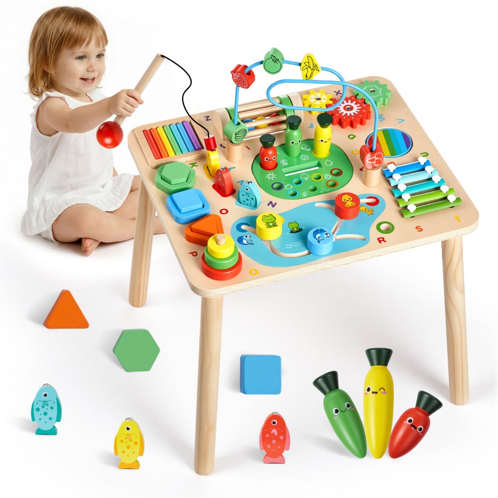 VEVOR Montessori Activity Table for Toddler 1-3 Years Old, 13 in 1 Wooden Learn Activity Desk, Baby Play Table for Boys