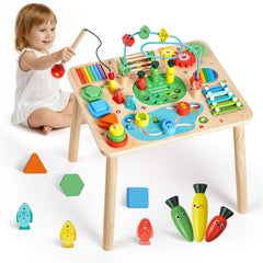 VEVOR Montessori Activity Table for Toddler 1-3 Years Old, 13 in 1 Wooden Learn Activity Desk, Baby Play Table for Boys
