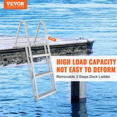 VEVOR Dock Ladder, Removable 3 Steps, 350 lbs Load Capacity, Aluminum Alloy Pontoon Boat Ladder with 4'' Wide Step &