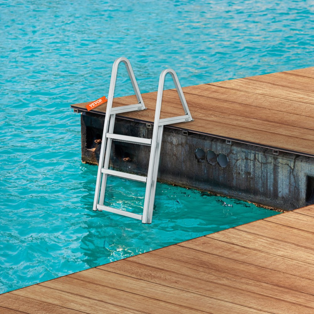 VEVOR Dock Ladder, Removable 3 Steps, 350 lbs Load Capacity, Aluminum Alloy Pontoon Boat Ladder with 4'' Wide Step &