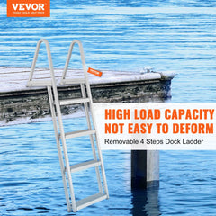 VEVOR Dock Ladder, Removable 4 Steps, 350 lbs Load Capacity, Aluminum Alloy Pontoon Boat Ladder with 4'' Wide Step &