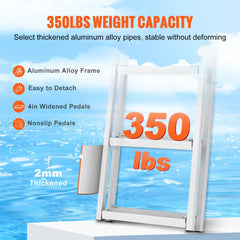 VEVOR Dock Ladder, Removable 4 Steps, 350 lbs Load Capacity, Aluminum Alloy Pontoon Boat Ladder with 4'' Wide Step &