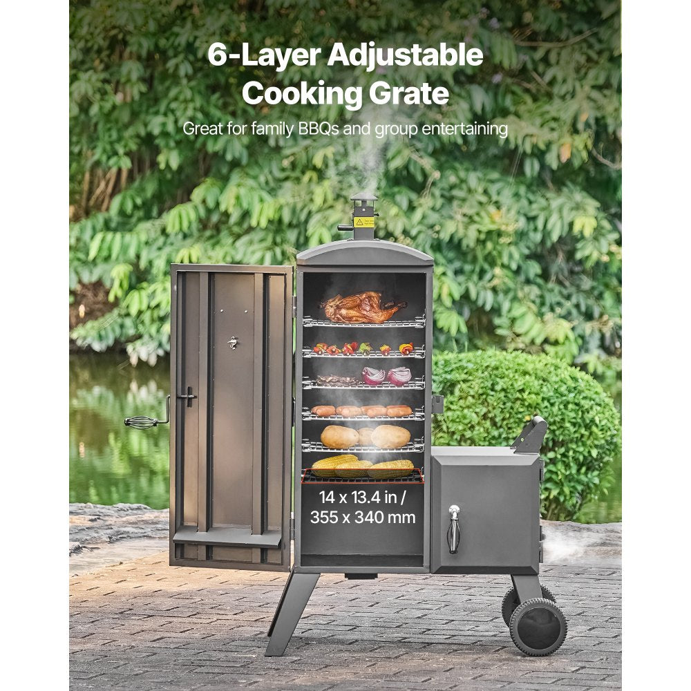 VEVOR Charcoal Offset Smoker, Heavy-Duty Steel BBQ Offset Smoker with Side Firebox, Movable Outdoor Barbecue Smokers