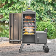 VEVOR Charcoal Offset Smoker, Heavy-Duty Steel BBQ Offset Smoker with Side Firebox, Movable Outdoor Barbecue Smokers