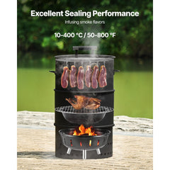 VEVOR Charcoal Smoker Grill, 18.5" Barrel Charcoal BBQ Smoker, Coated Steel Outdoor Barbecue Grill with 2 Grilling