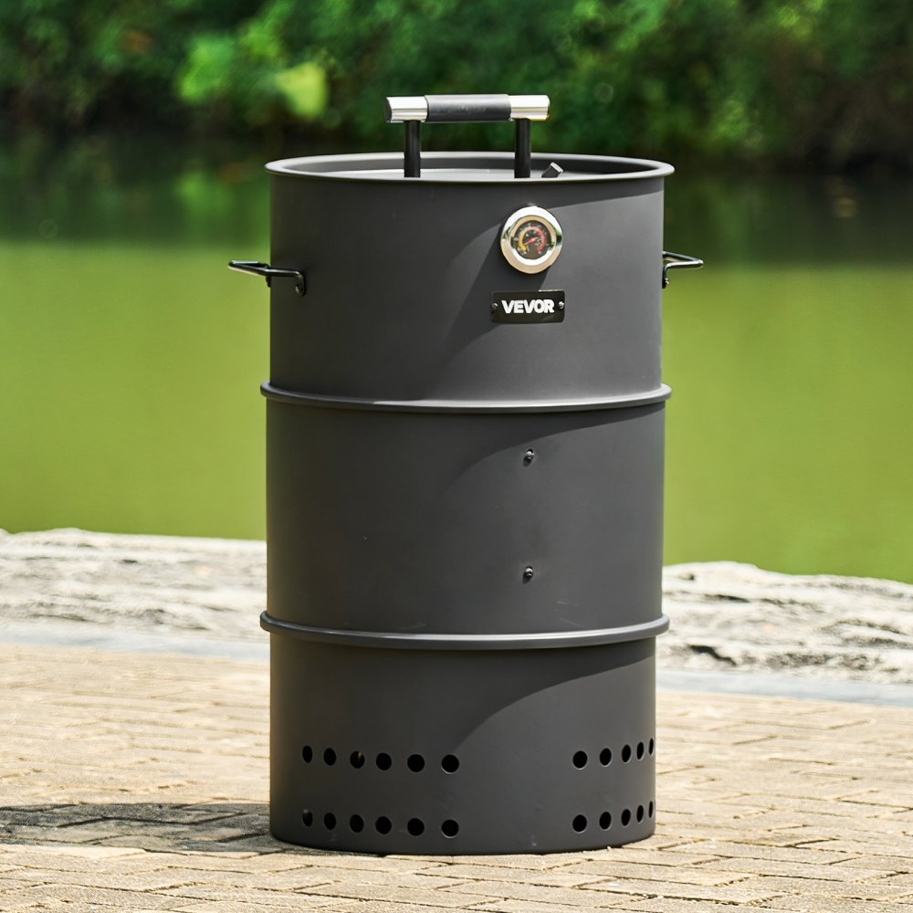 VEVOR Charcoal Smoker Grill, 18.5" Barrel Charcoal BBQ Smoker, Coated Steel Outdoor Barbecue Grill with 2 Grilling