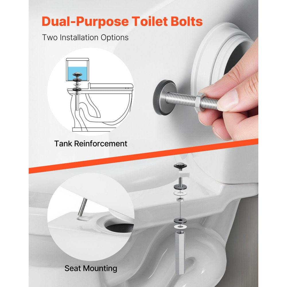 VEVOR Universal Toilet Seat Bolts Kit, 2PCS Metal Heavy Duty Toilet Tank Bolts, Stainless Steel Toilet Seat Screws