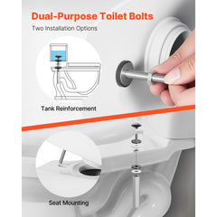 VEVOR Universal Toilet Seat Bolts Kit, 2PCS Metal Heavy Duty Toilet Tank Bolts, Stainless Steel Toilet Seat Screws