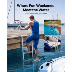 VEVOR Dock Ladder, Removable 5 Steps, 500 lbs Load Capacity, Aluminum Alloy Pontoon Boat Ladder with 3.1'' Wide Step &