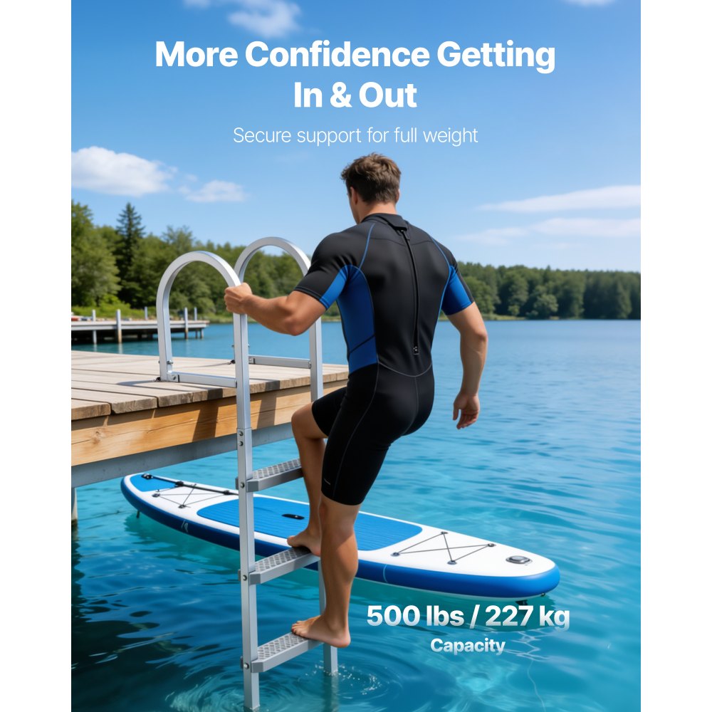 VEVOR Removable Dock Ladder, 5 Steps, Aluminum Alloy Pontoon Boat Swim Ladder, with Non-Slip Wide PP Steps, 500 lbs