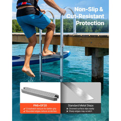 VEVOR Removable Dock Ladder, 5 Steps, Aluminum Alloy Pontoon Boat Swim Ladder, with Non-Slip Wide PP Steps, 500 lbs