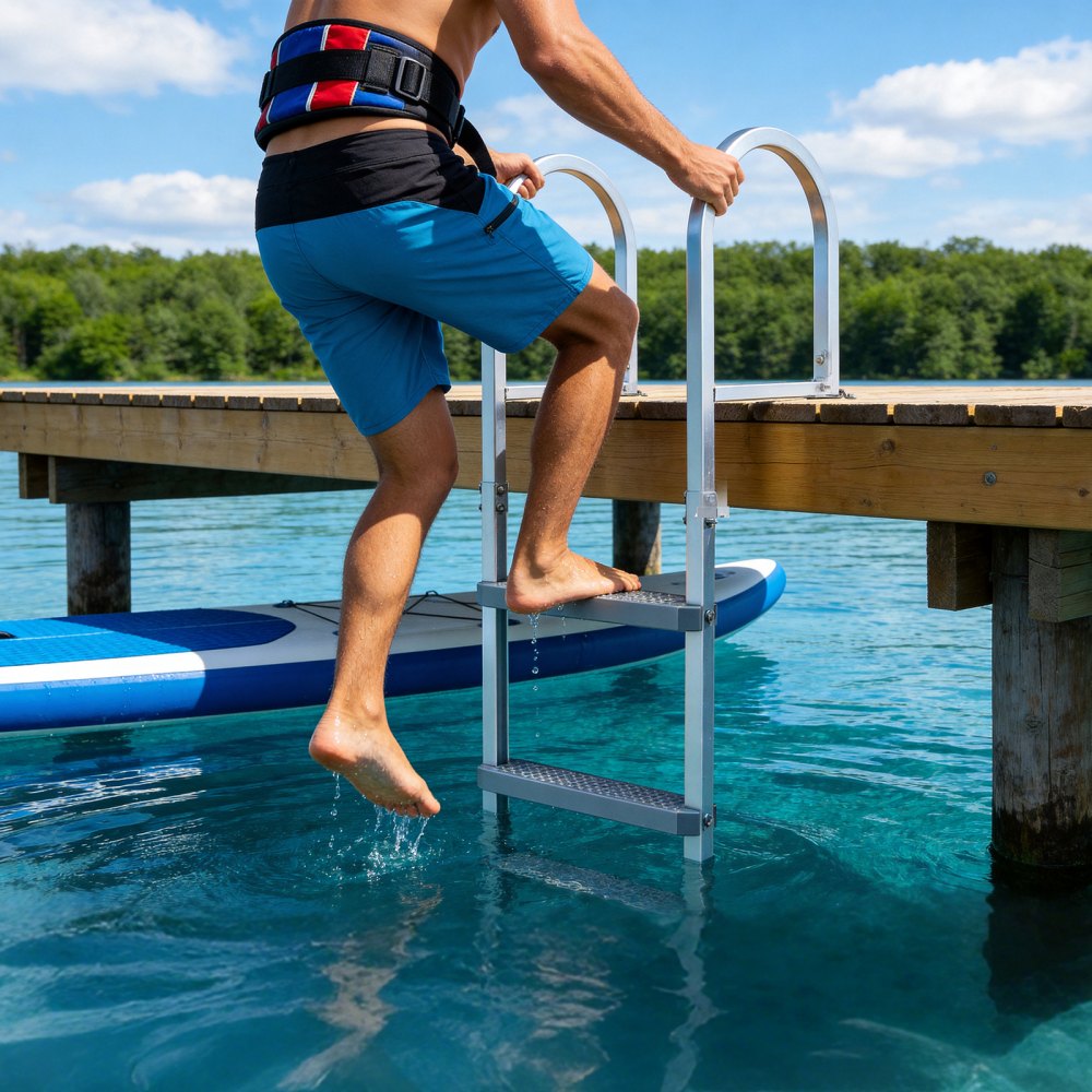 VEVOR Removable Dock Ladder, 5 Steps, Aluminum Alloy Pontoon Boat Swim Ladder, with Non-Slip Wide PP Steps, 500 lbs