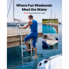 VEVOR Removable Dock Ladder, 4 Steps, Aluminum Alloy Pontoon Boat Swim Ladder, with Non-Slip Wide Steps, 500 lbs Weight