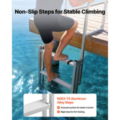 VEVOR Retractable Dock Ladder, 5 Steps, Aluminum Alloy Pontoon Boat Swim Ladder, with Non-Slip Wide Steps, 350 lbs