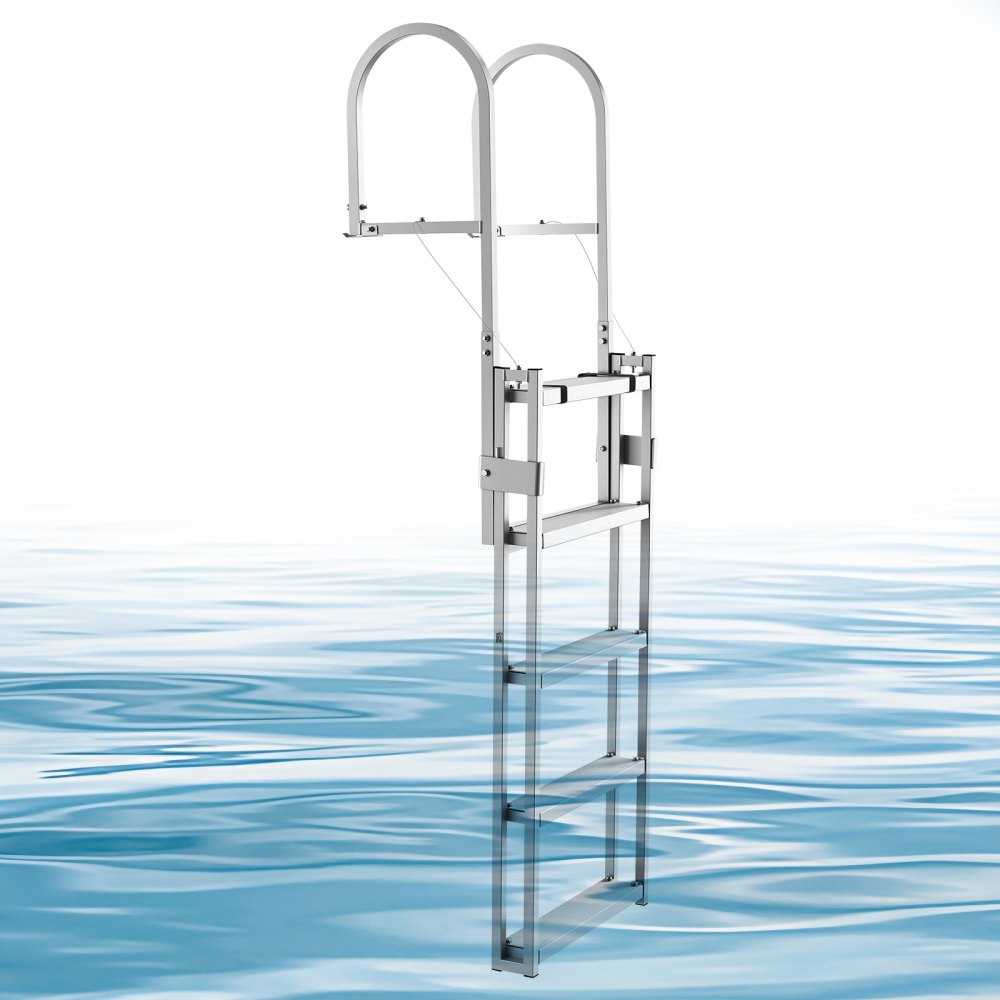 VEVOR Retractable Dock Ladder, 5 Steps, Aluminum Alloy Pontoon Boat Swim Ladder, with Non-Slip Wide Steps, 350 lbs