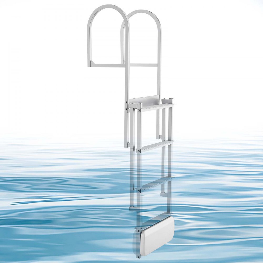 VEVOR Retractable Dock Ladder, 4 Steps, Aluminum Alloy Pontoon Boat Swim Ladder with Auto-Lift Float, Non-Slip Wide