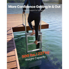 VEVOR Retractable Dock Ladder, 5 Steps, Aluminum Alloy Pontoon Boat Swim Ladder with Auto-Lift Float, Non-Slip Wide