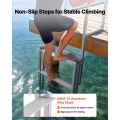 VEVOR Retractable Dock Ladder, 5 Steps, Aluminum Alloy Pontoon Boat Swim Ladder with Auto-Lift Float, Non-Slip Wide