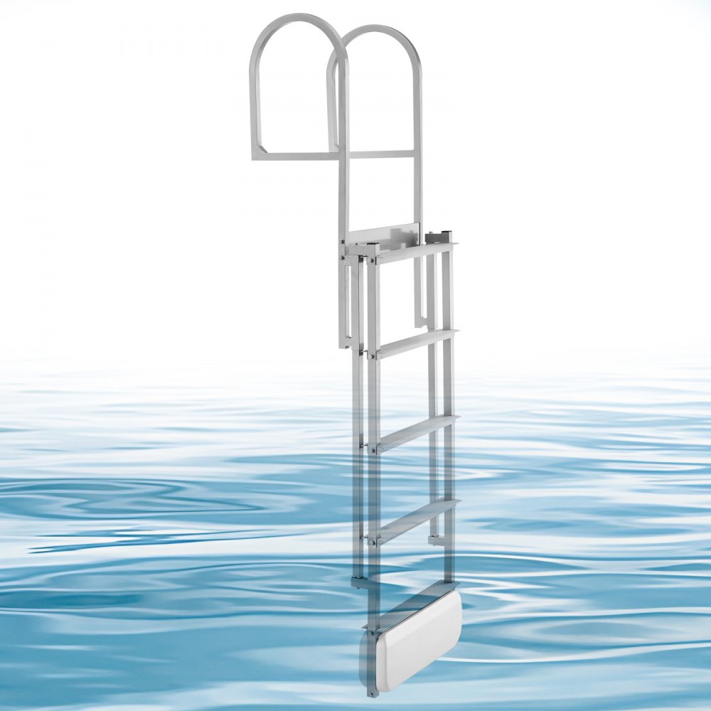 VEVOR Retractable Dock Ladder, 5 Steps, Aluminum Alloy Pontoon Boat Swim Ladder with Auto-Lift Float, Non-Slip Wide