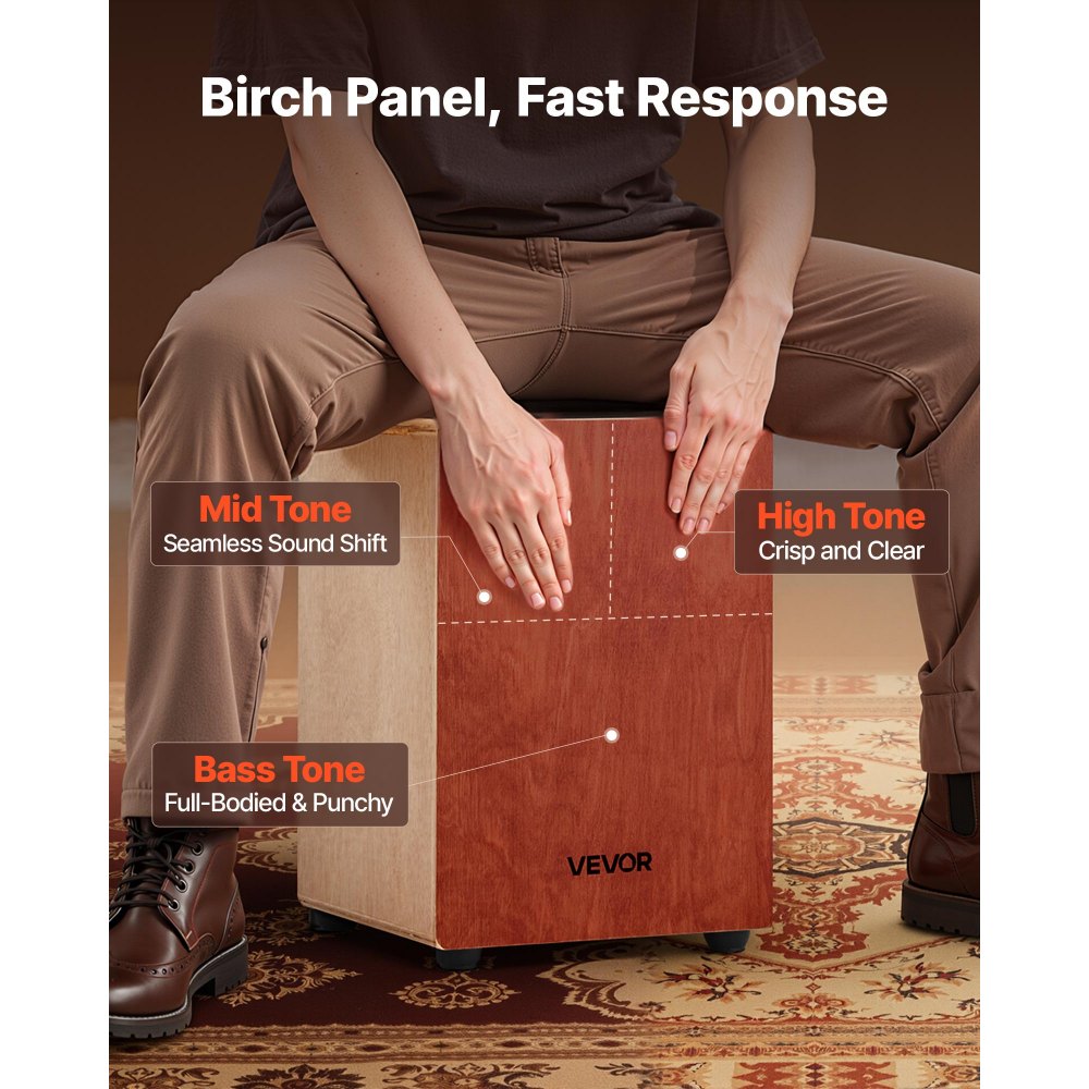 VEVOR Cajon Box Drum Wooden Percussion Instrument Drum with Guitar Strings Birch Wood - Guitar Strings / Regular Type /