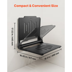 VEVOR Foldable Shower Seat Wall Mounted, 17.8" Folding Shower Bench with Supportive Backrest, Plastic Fold-Down