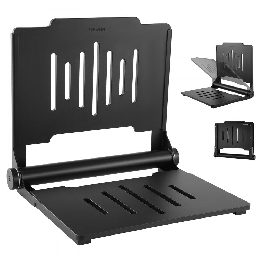 VEVOR Foldable Shower Seat Wall Mounted, 17.8" Folding Shower Bench with Supportive Backrest, Plastic Fold-Down