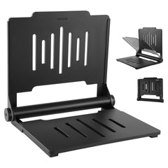VEVOR Foldable Shower Seat Wall Mounted, 17.8" Folding Shower Bench with Supportive Backrest, Plastic Fold-Down