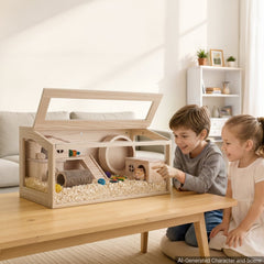 VEVOR Wooden Hamster Cage 31.9"x16.1"x16.1" 270° Viewing Hamster Habitat, Chewproof Acrylic Small Animal Cage with