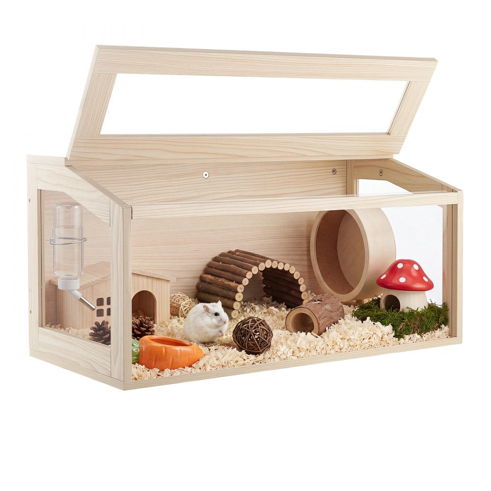 VEVOR Wooden Hamster Cage 31.9"x16.1"x16.1" 270° Viewing Hamster Habitat, Chewproof Acrylic Small Animal Cage with