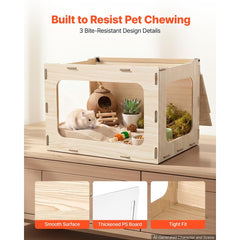 VEVOR Wooden Hamster Cage 23.8"x15.9"x15.9" 270° Viewing Hamster Habitat, Chewproof Small Animal Cage with Openable