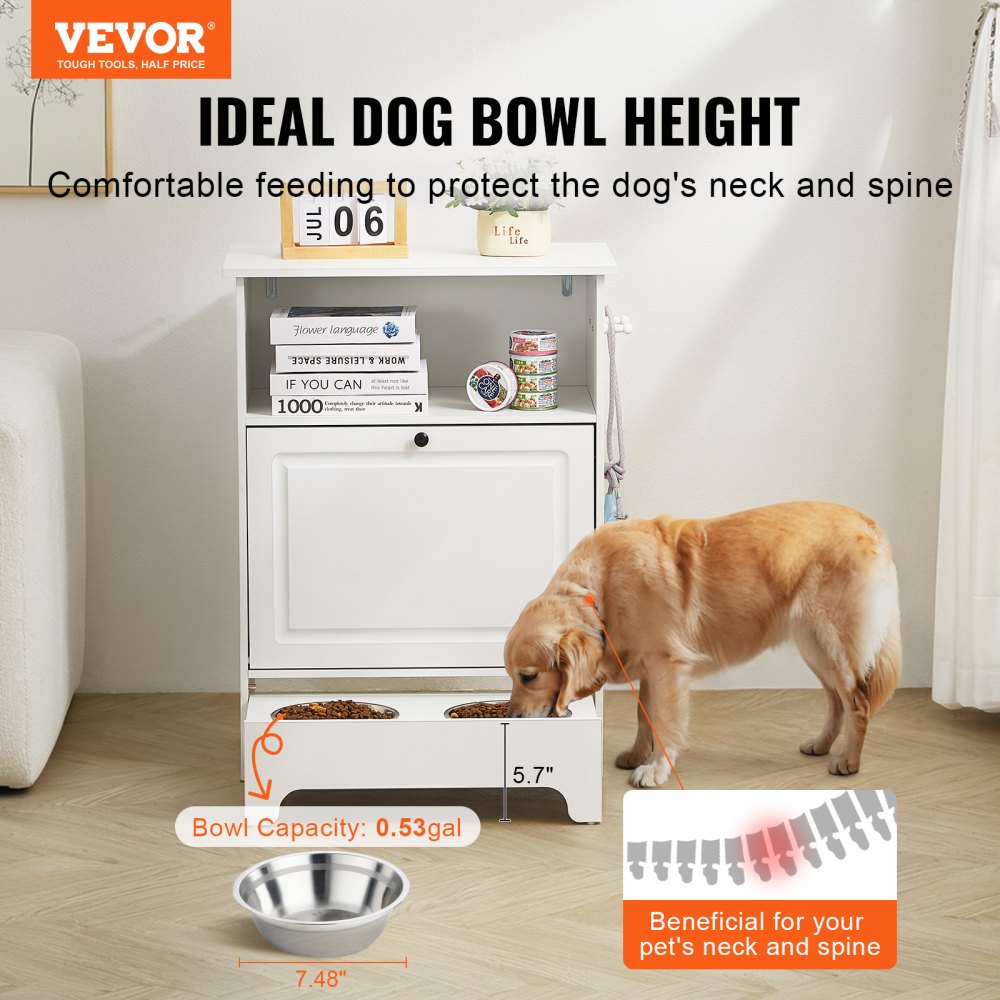 VEVOR Pet Feeding Station with 2 Stainless Steel Bowls, Elevated Dog Bowls with Storage, Dog Food Storage and Feeder