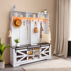 VEVOR Hall Tree Entryway Bench, LED Coat Rack with Shoe Storage, 59" Wide Mudroom bench with Storage and Seating