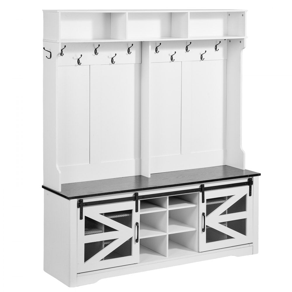 VEVOR Hall Tree Entryway Bench, LED Coat Rack with Shoe Storage, 59" Wide Mudroom bench with Storage and Seating