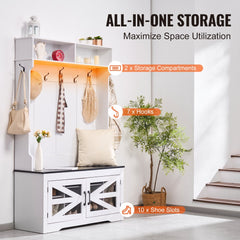VEVOR Hall Tree Entryway Bench, LED Coat Rack with Shoe Storage, 42" Wide Mudroom bench with Storage and Seating