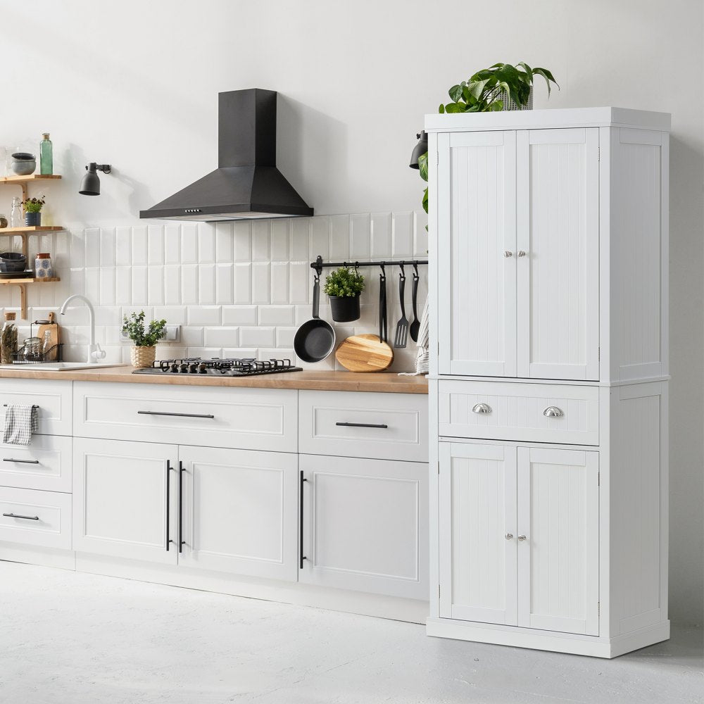 VEVOR 72" Kitchen Pantry Storage Cabinet, Freestanding Utility Cabinets with Doors, Drawer and 3 Adjustable Shelves