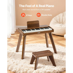 VEVOR Kids Piano Keyboard, 37 Key Wooden Digital Piano for Kids, Mini Music Educational Instrument Toy Set with