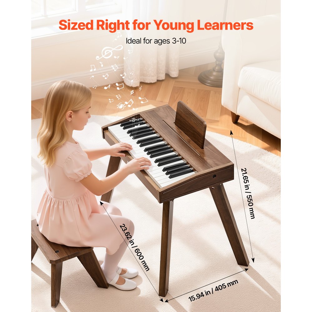VEVOR Kids Piano Keyboard, 37 Key Wooden Digital Piano for Kids, Mini Music Educational Instrument Toy Set with