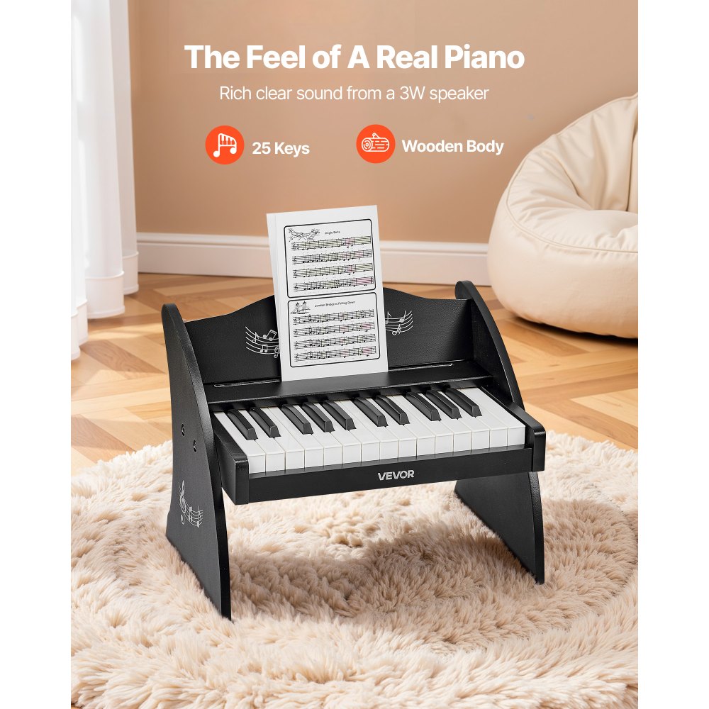 VEVOR Kids Piano Keyboard, 25 Keys Wooden Digital Piano for Kids, Mini Music Educational Instrument Toy with Realistic