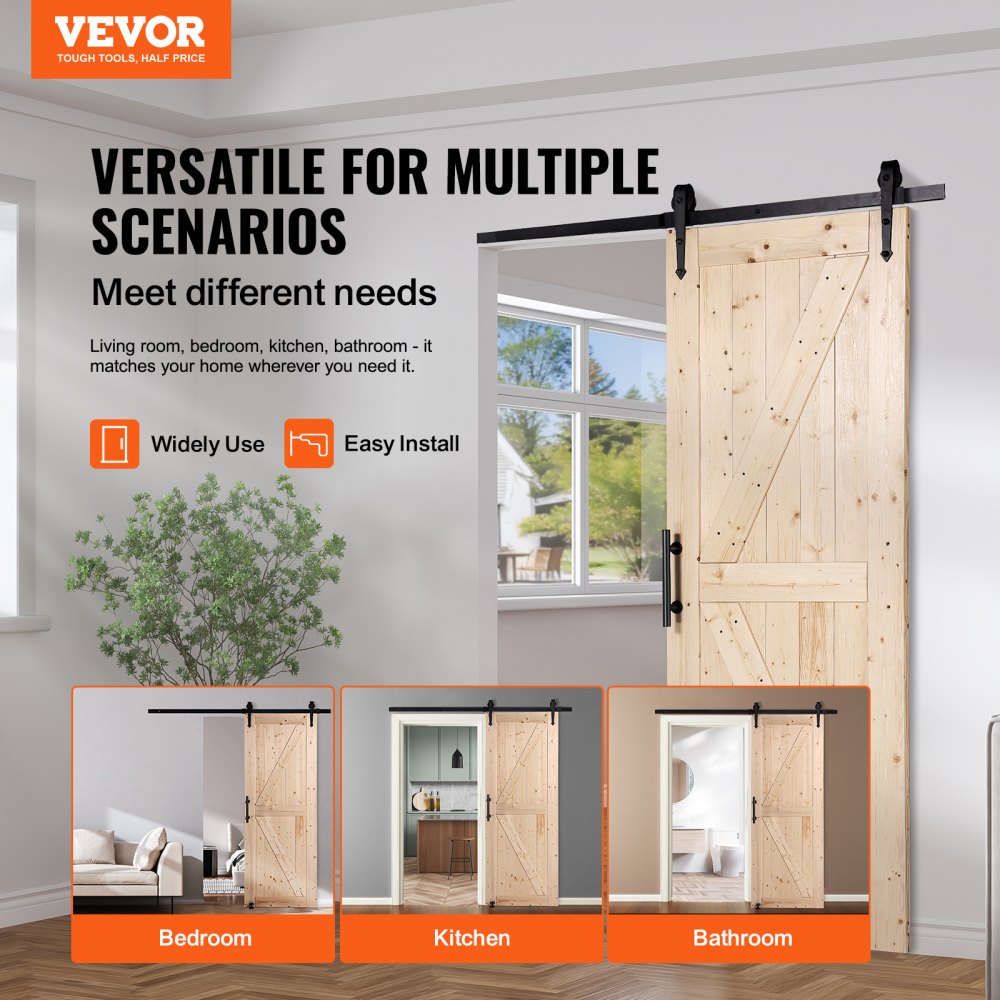 VEVOR Barn Door and Hardware Kit, 30" x 84" Wood Sliding Barn Door, Smoothly and Quietly, Barn Door Kit with 8-in-1