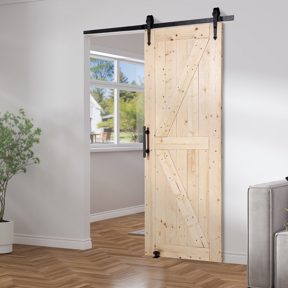 VEVOR Barn Door and Hardware Kit, 30" x 84" Wood Sliding Barn Door, Smoothly and Quietly, Barn Door Kit with 8-in-1