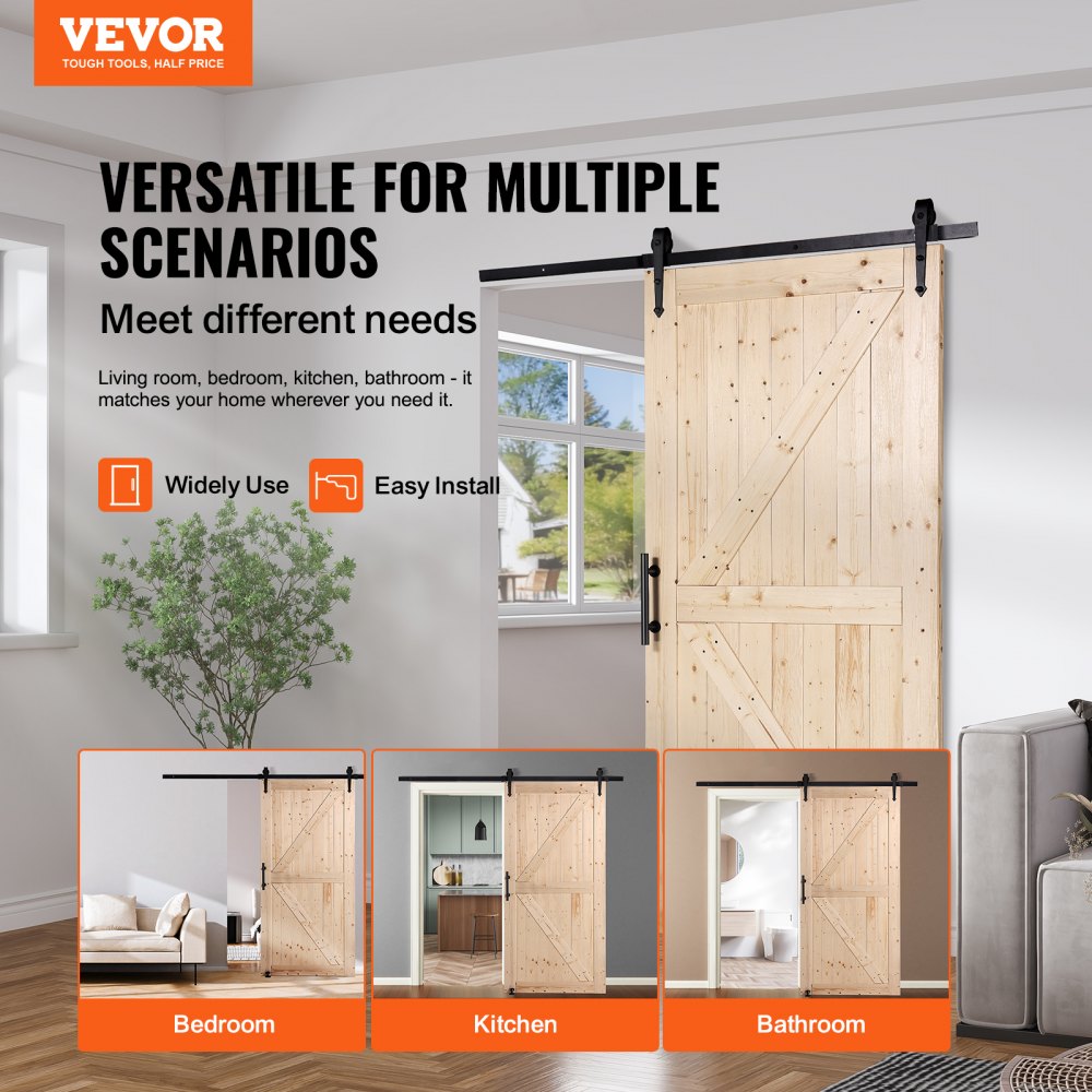 VEVOR Barn Door and Hardware Kit, 42" x 84" Wood Sliding Barn Door, Smoothly and Quietly, Barn Door Kit with 8-in-1