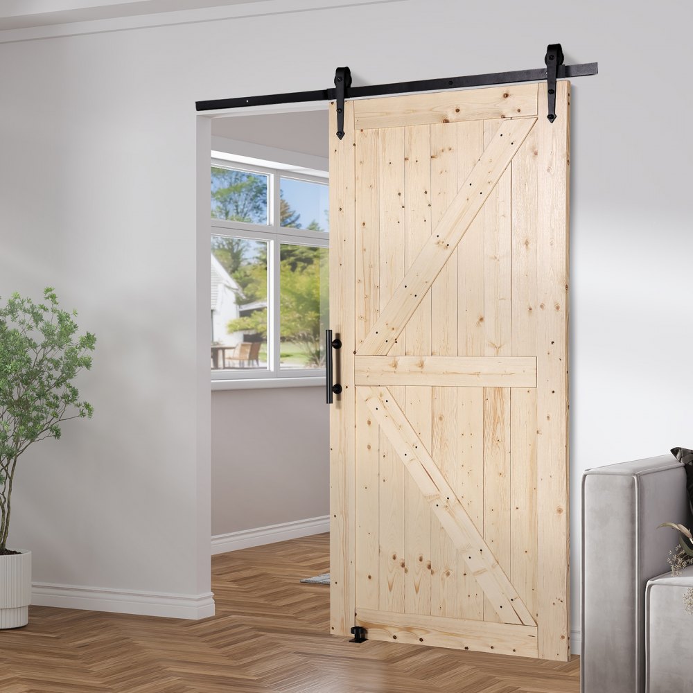 VEVOR Barn Door and Hardware Kit, 42" x 84" Wood Sliding Barn Door, Smoothly and Quietly, Barn Door Kit with 8-in-1