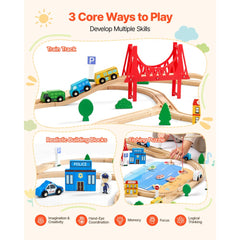 VEVOR 113PCS Wooden Train Set, for Kids Ages 3-8, Wood Train Track Toy with Storage Box, City Scene Railway Playset